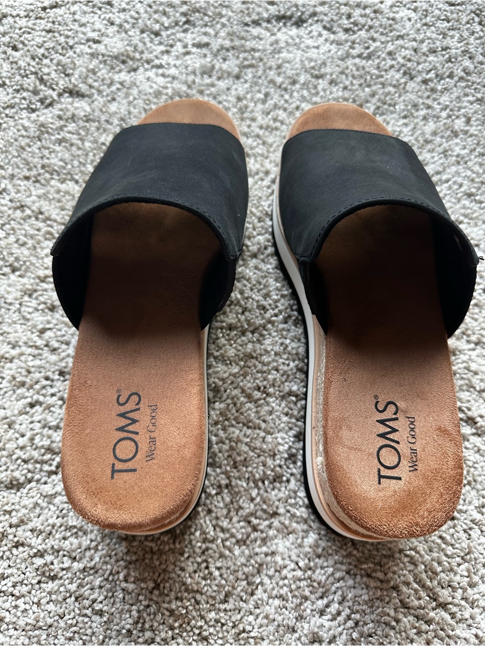 Toms LEATHER UPPER Diana Espadrille Wedge Slide in Black and Tan - Picture 4 of 8